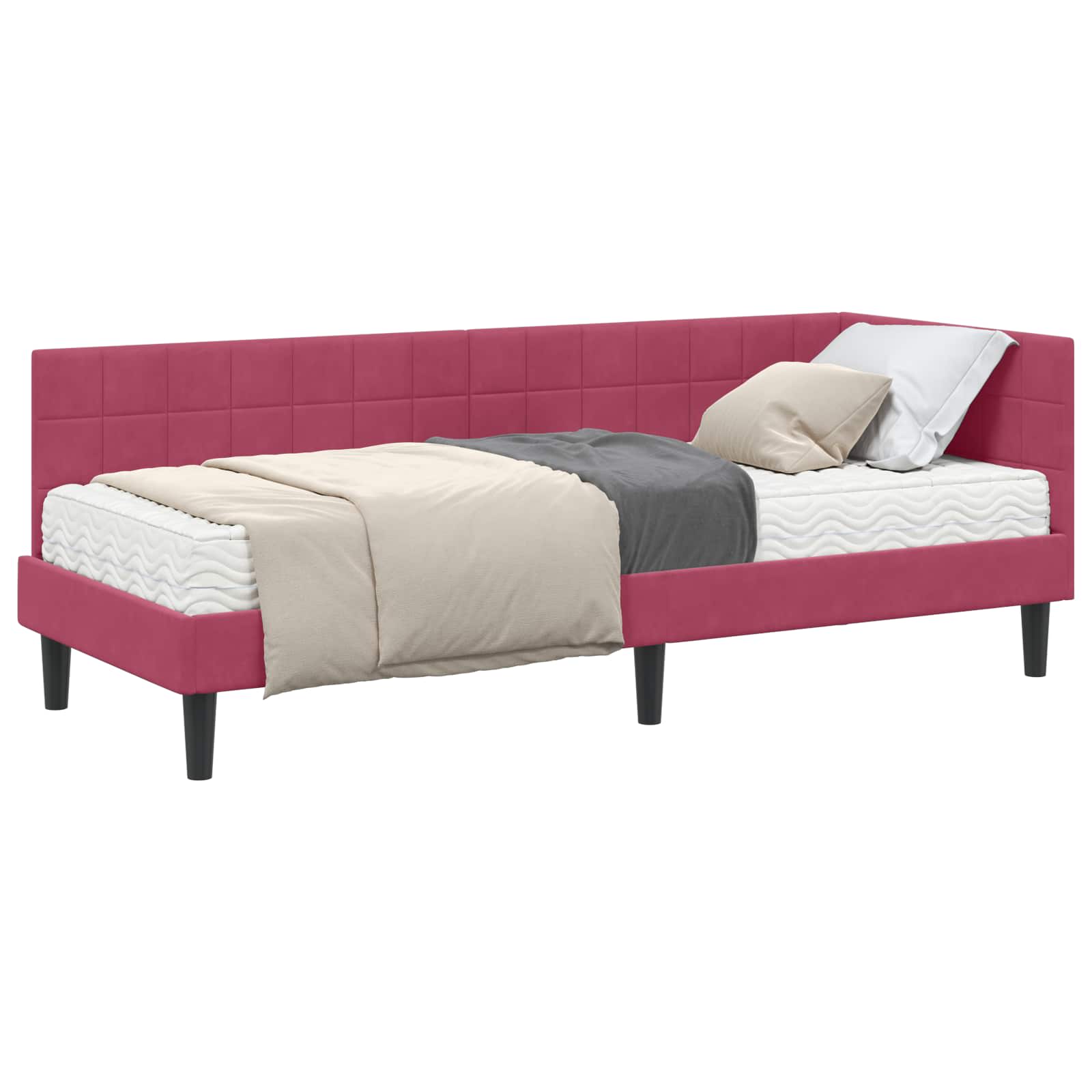 vidaXL Rama Łóżka Narożnego z Materacem 2 pcs Zielony Aksamit