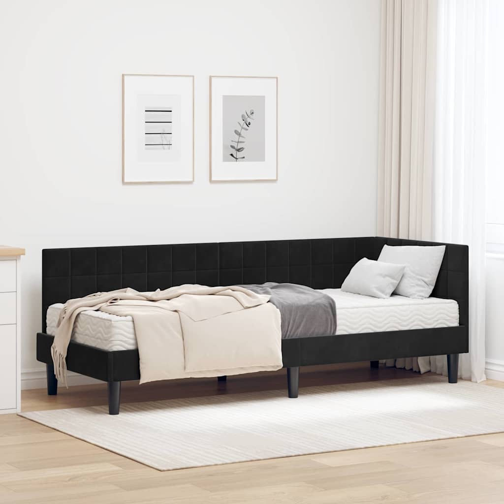 vidaXL Rama Łóżka Narożnego z Materacem 2 pcs Czarny Aksamit