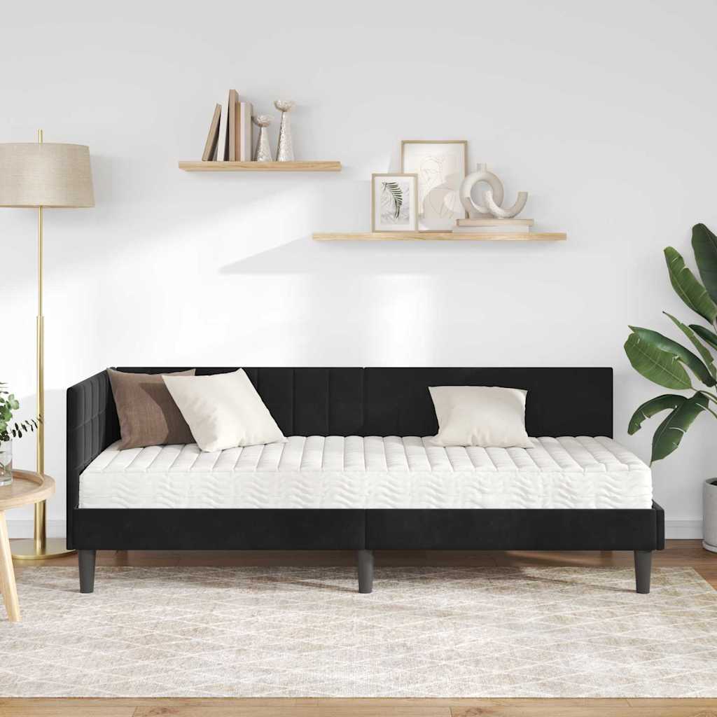 vidaXL Rama Łóżka Narożnego z Materacem 2 pcs Czarny Aksamit