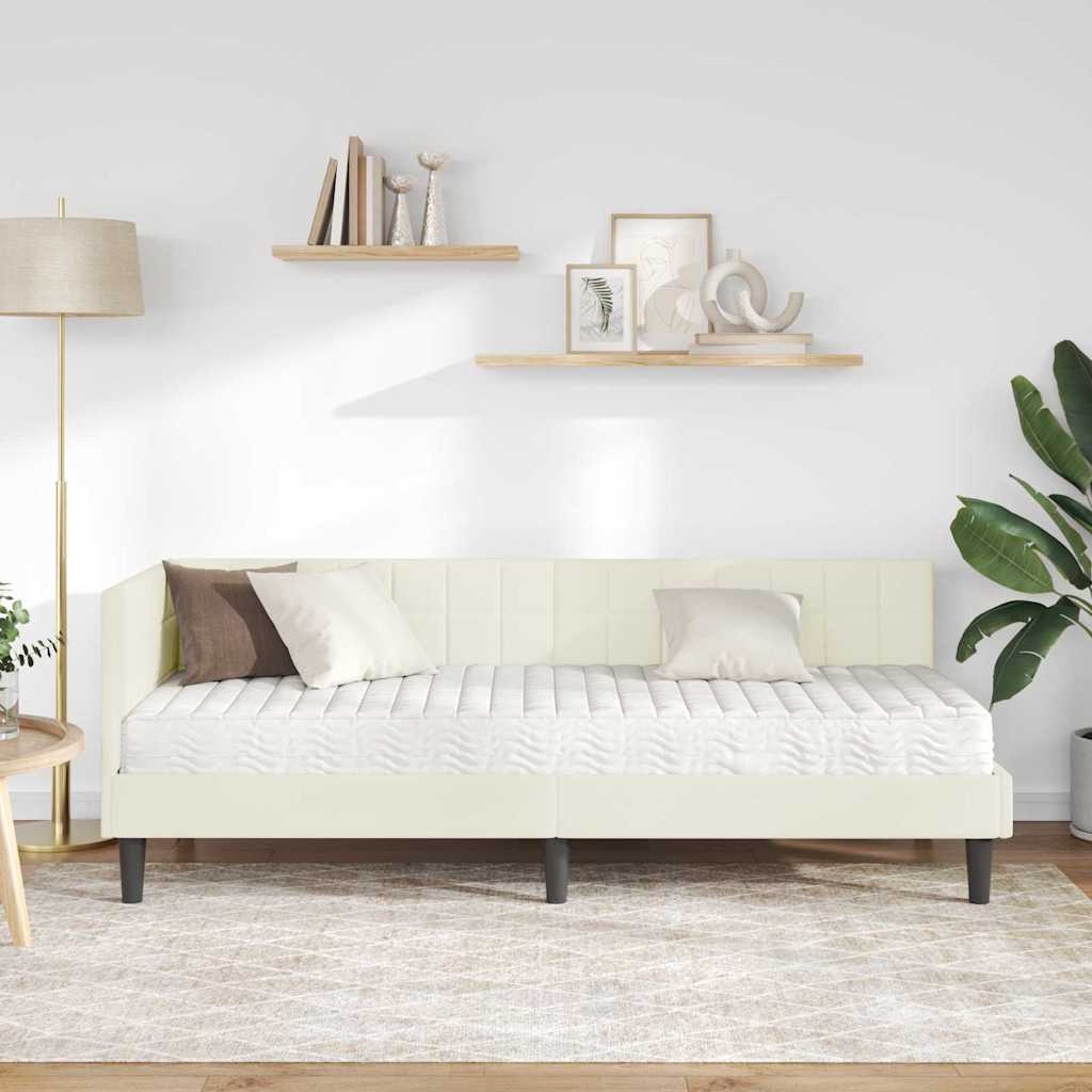 vidaXL Rama Łóżka Narożnego z Materacem 2 pcs Kremowy Aksamit