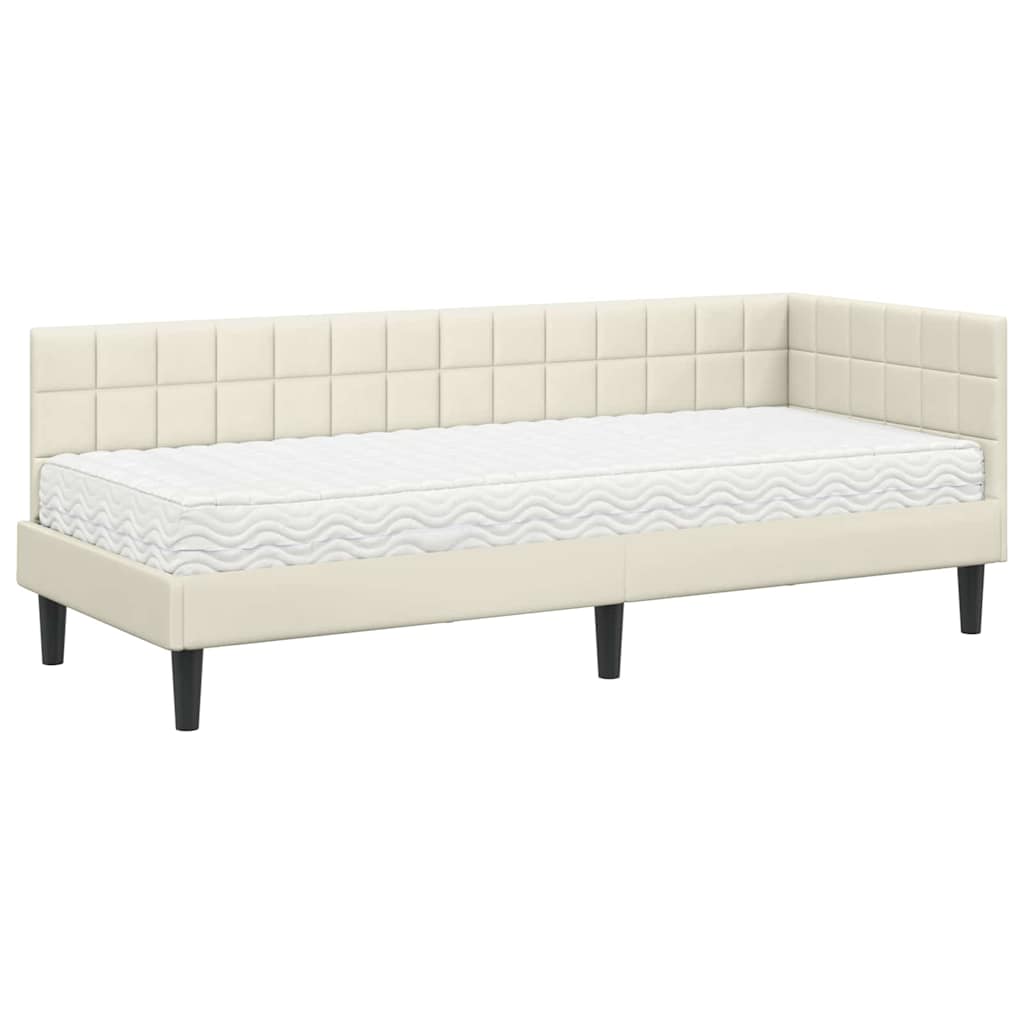 vidaXL Rama Łóżka Narożnego z Materacem 2 pcs Kremowy Aksamit