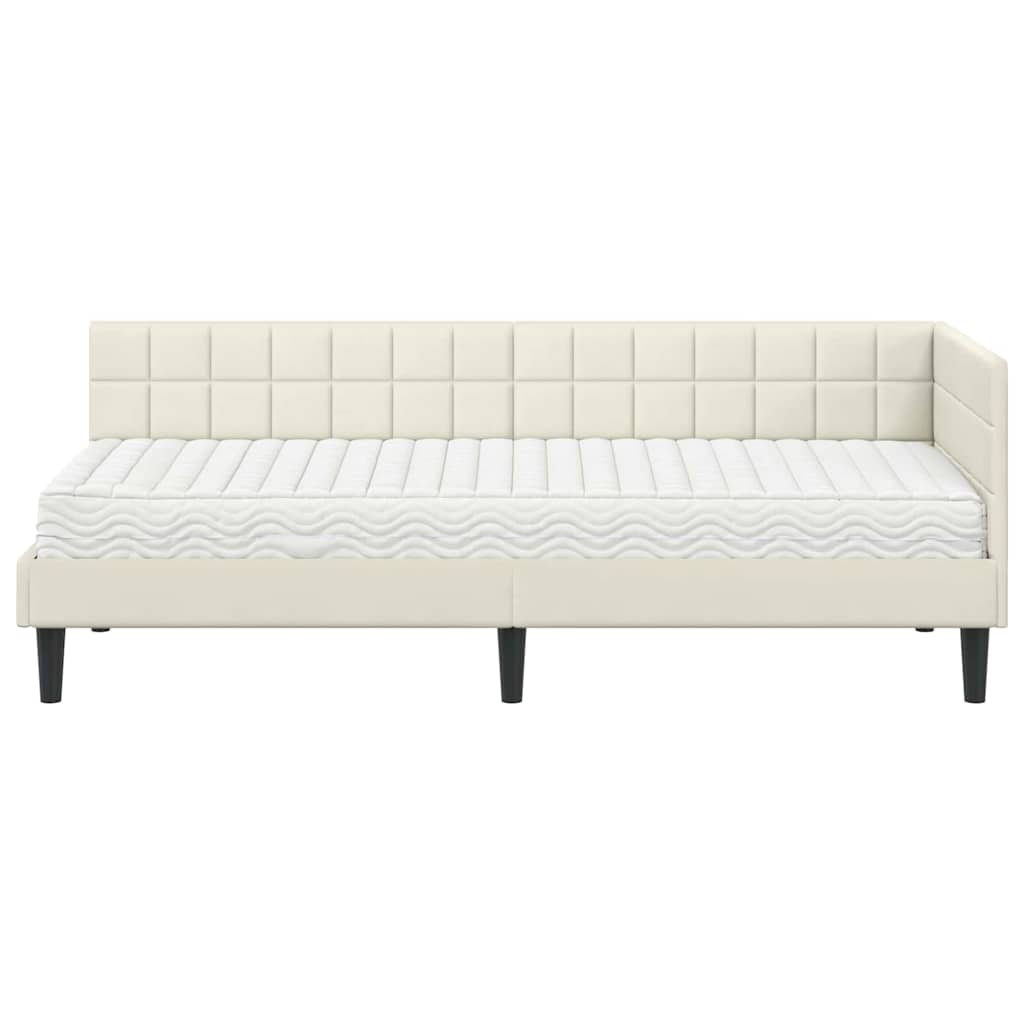 vidaXL Rama Łóżka Narożnego z Materacem 2 pcs Kremowy Aksamit