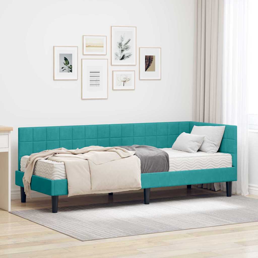 vidaXL Rama Łóżka Narożnego z Materacem 2 pcs Turkusowy Aksamit