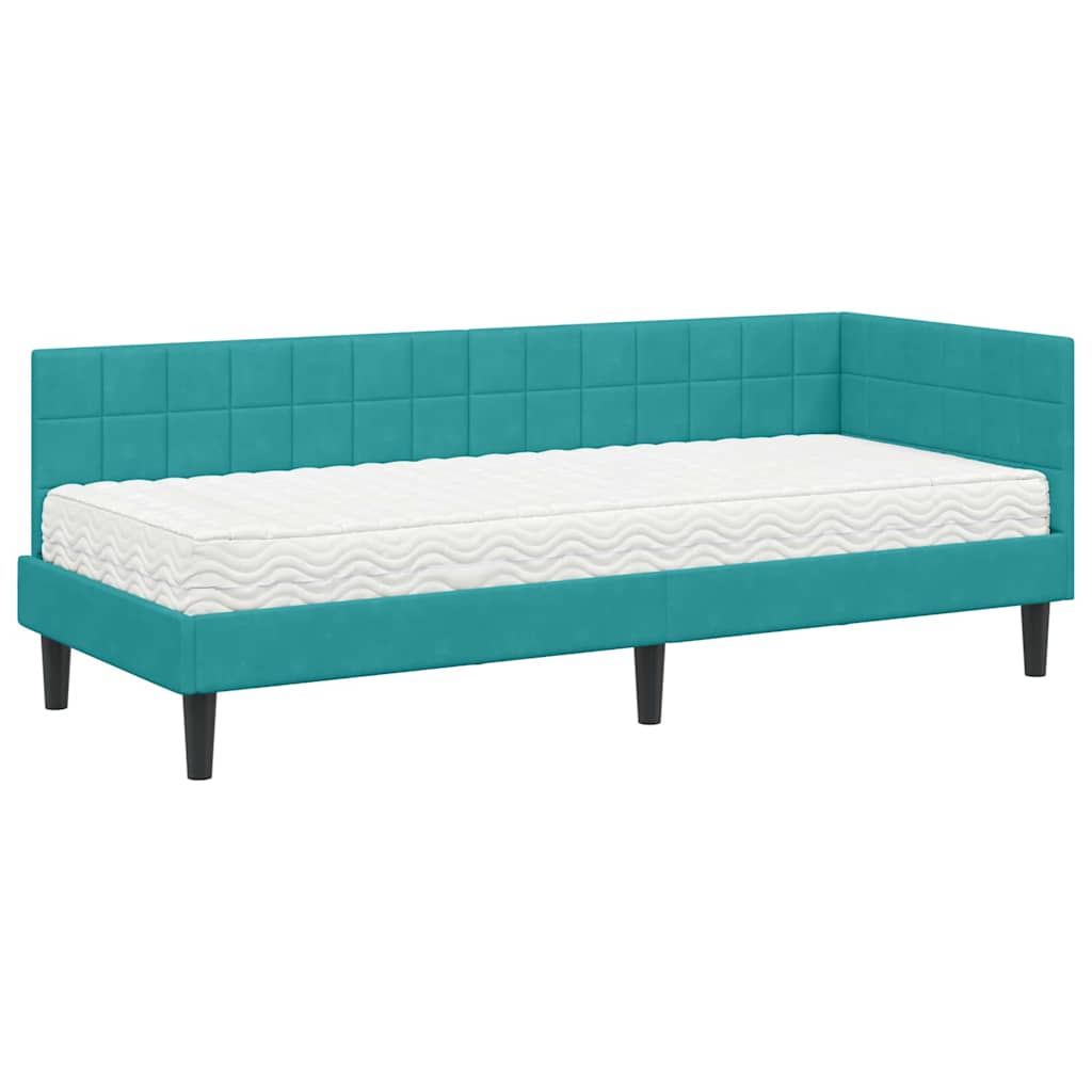 vidaXL Rama Łóżka Narożnego z Materacem 2 pcs Turkusowy Aksamit