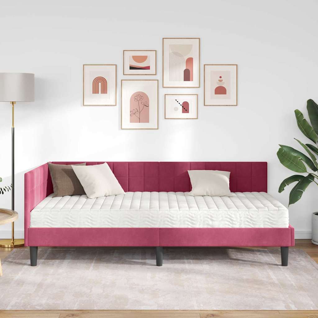 vidaXL Rama Łóżka Narożnego z Materacem 2 pcs Zielony Aksamit