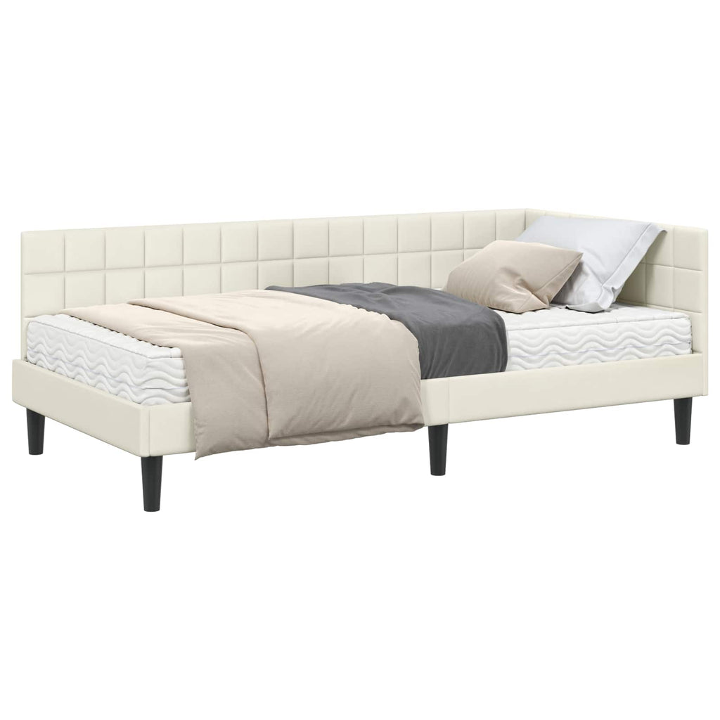 vidaXL Rama Łóżka Narożnego z Materacem Kremowy 90 x 190 cm Aksamit
