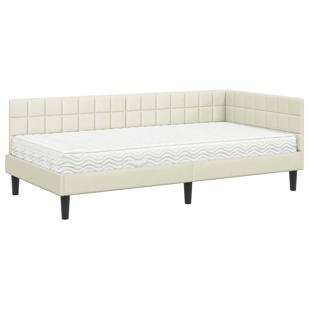 vidaXL Rama Łóżka Narożnego z Materacem Kremowy 90 x 190 cm Aksamit