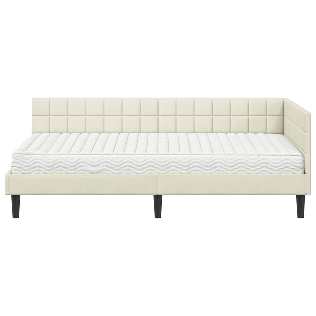 vidaXL Rama Łóżka Narożnego z Materacem Kremowy 90 x 190 cm Aksamit