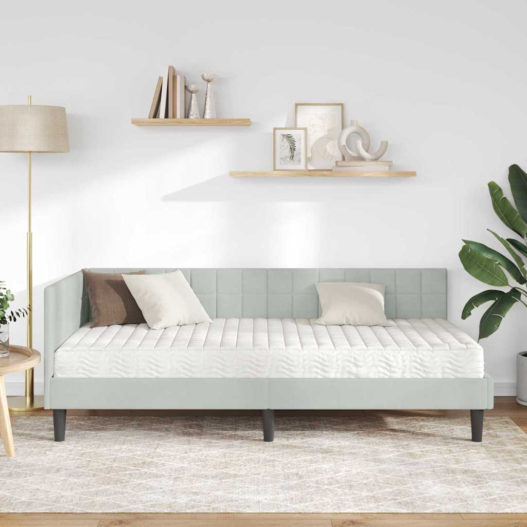 vidaXL Rama Łóżka Narożnego z Materacem 2 pcs Jasnoszary Aksamit