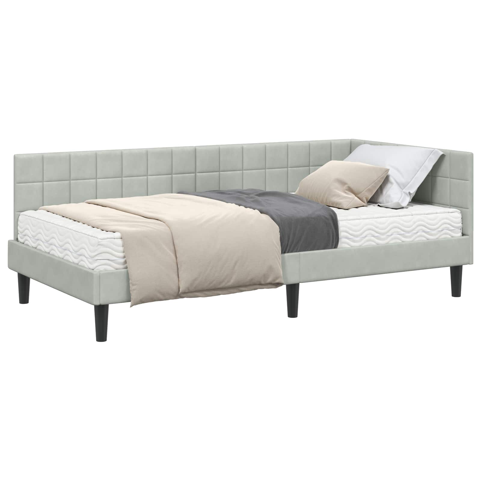 vidaXL Rama Łóżka Narożnego z Materacem 2 pcs Jasnoszary Aksamit