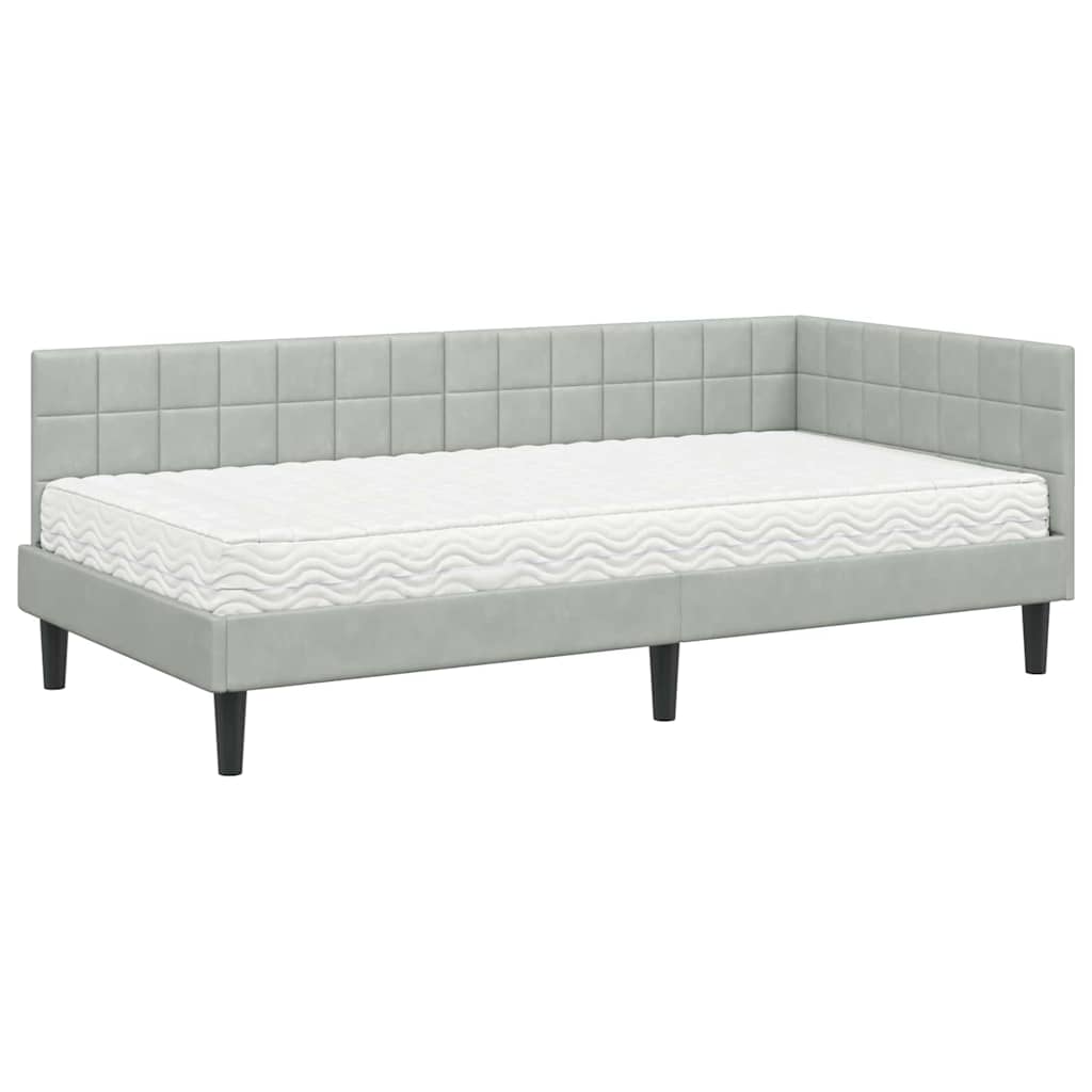vidaXL Rama Łóżka Narożnego z Materacem 2 pcs Jasnoszary Aksamit