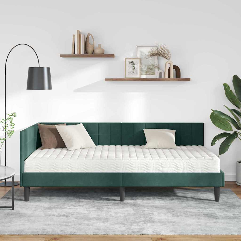 vidaXL Rama Łóżka Narożnego z Materacem 2 pcs Zielony Aksamit