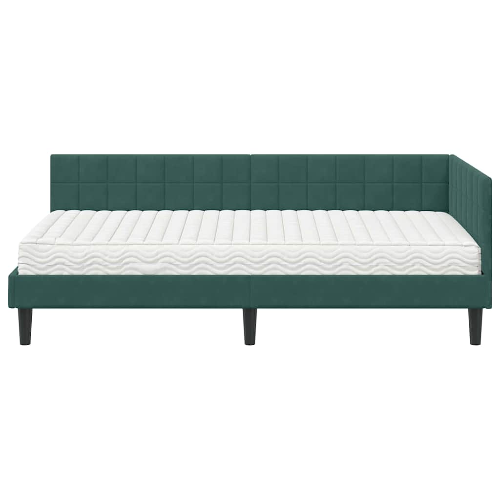 vidaXL Rama Łóżka Narożnego z Materacem 2 pcs Zielony Aksamit