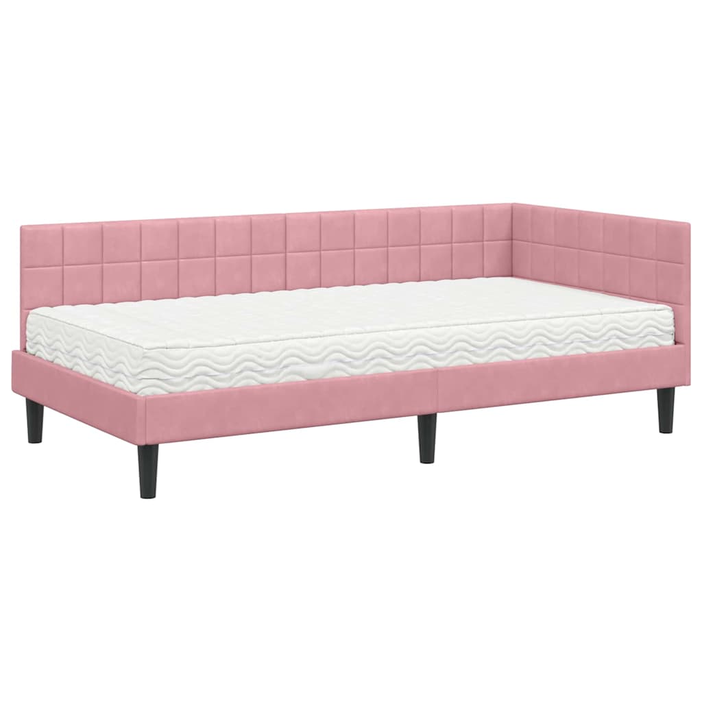 vidaXL Rama Łóżka Narożnego z Materacem 2 szt. różowy 90 x 200 cm