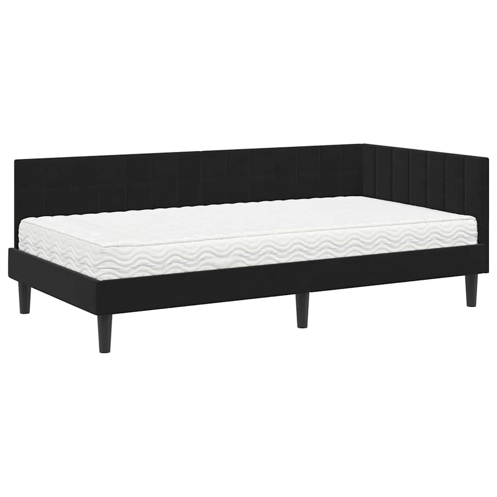 vidaXL Rama Łóżka Narożnego z Materacem 2 pcs Czarny Aksamit