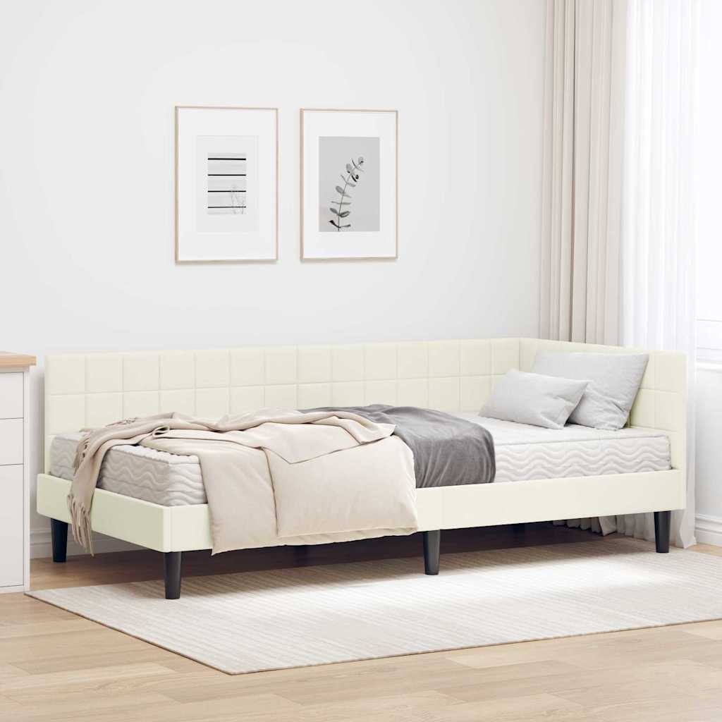 vidaXL Rama Łóżka Narożnego z Materacem 2 pcs Kremowy Aksamit