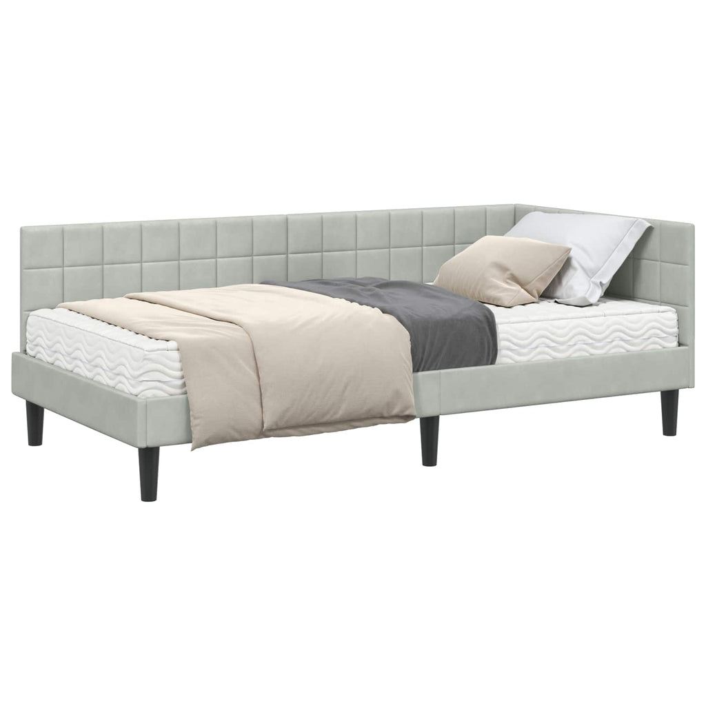 vidaXL Rama Łóżka Narożnego z Materacem 2 pcs Jasnoszary Aksamit