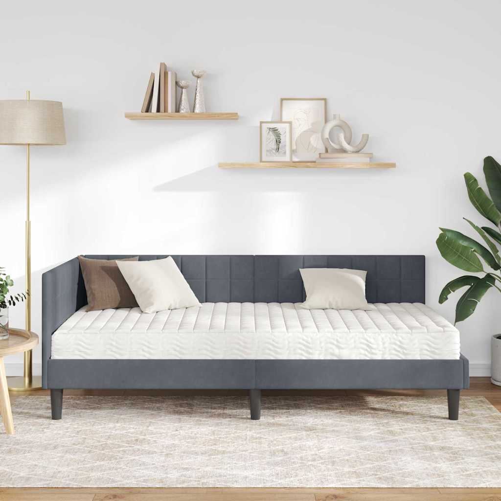 vidaXL Rama Łóżka Narożnego z Materacem 2 pcs Szary Aksamit
