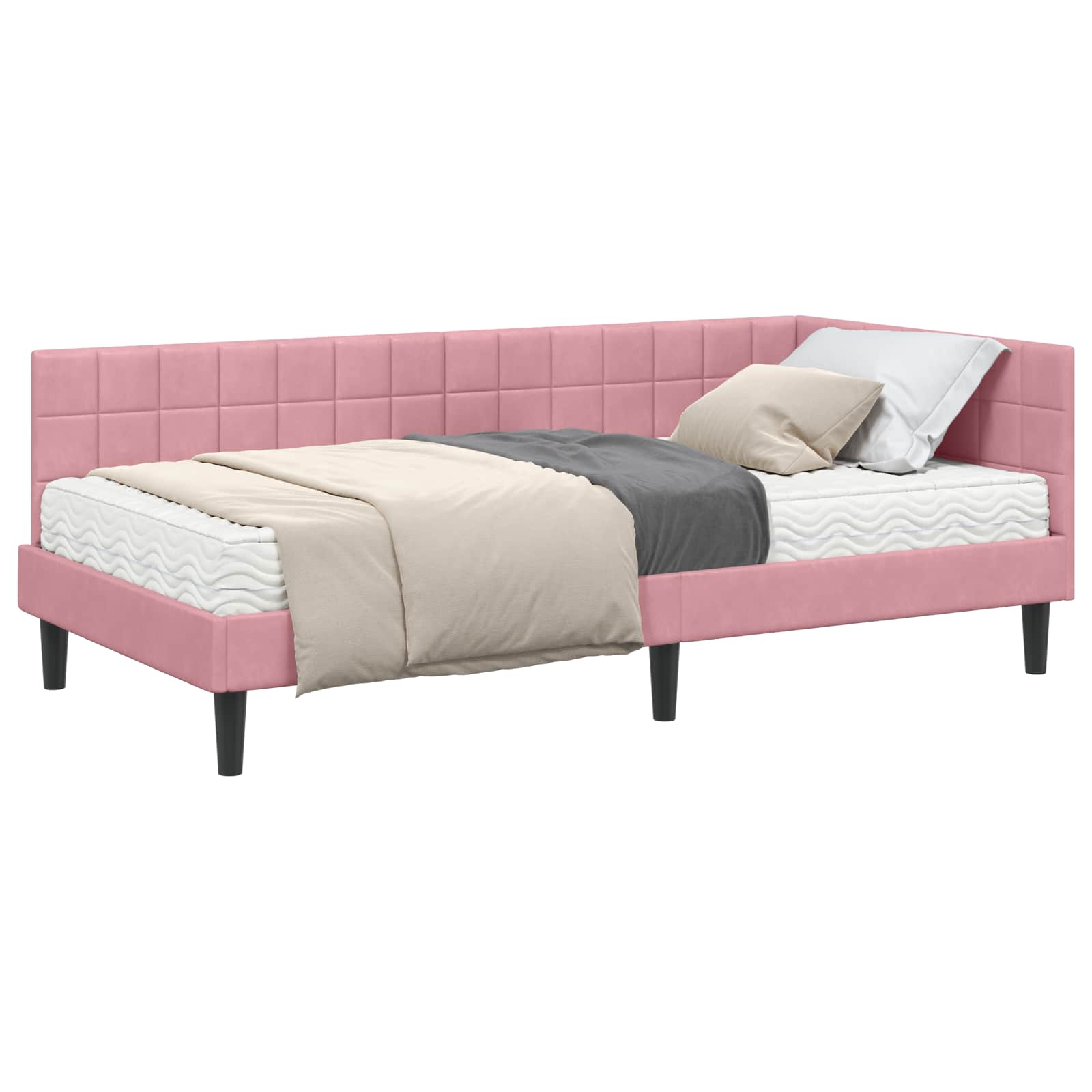 vidaXL Rama Łóżka Narożnego z Materacem 2 pcs Szary Aksamit