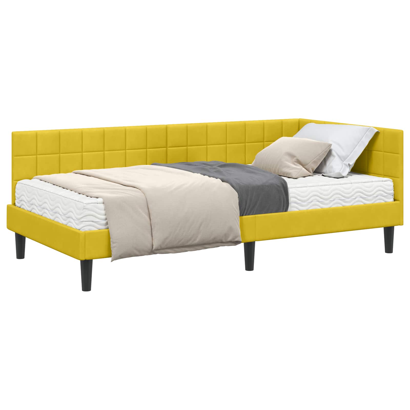 vidaXL Rama Łóżka Narożnego z Materacem 2 pcs Żółty Aksamit