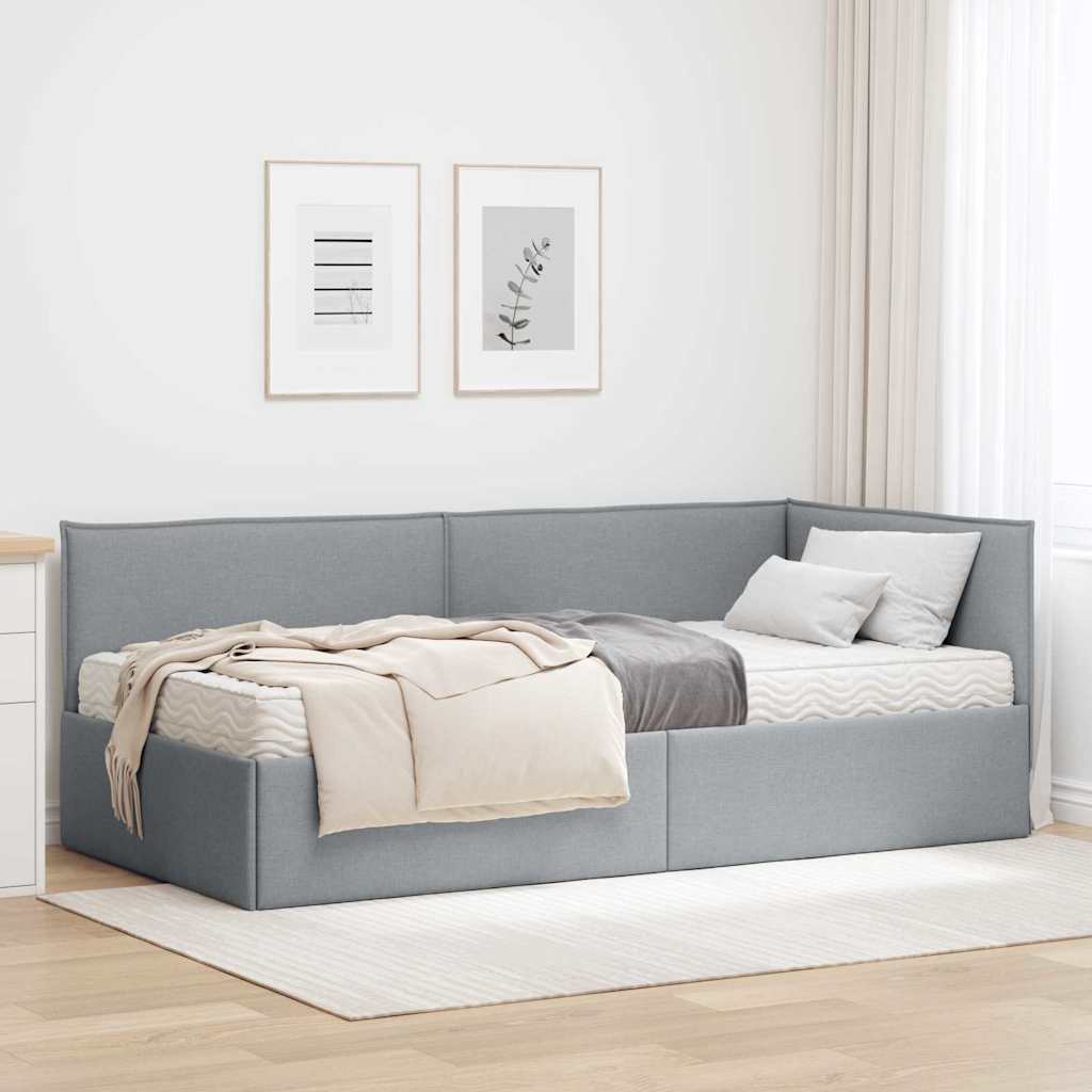 vidaXL Rama Łóżka Narożnego z Materacem 2 szt. Jasnoszary 90 x 190 cm