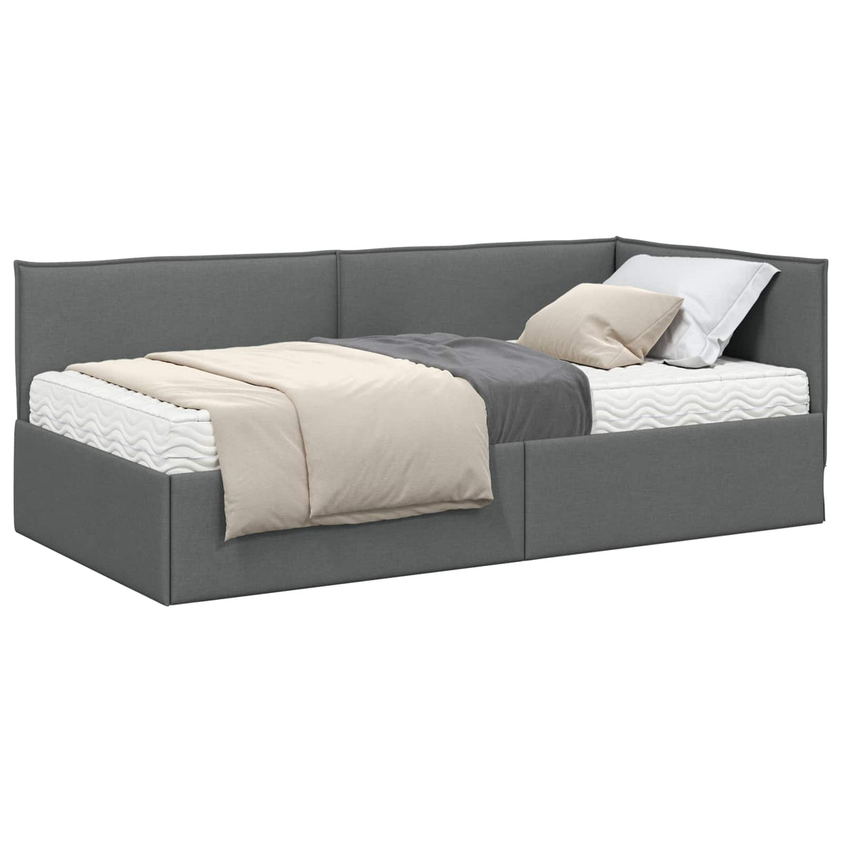 vidaXL Rama Łóżka Narożnego z Materacem 2 szt. ciemnoszary 90 x 190 cm