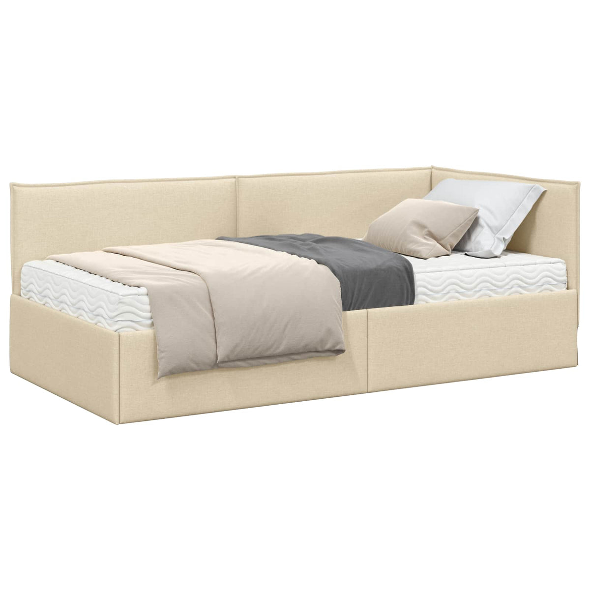 vidaXL Rama Łóżka Narożnego z Materacem 2 szt. Kremowy 90 x 190 cm