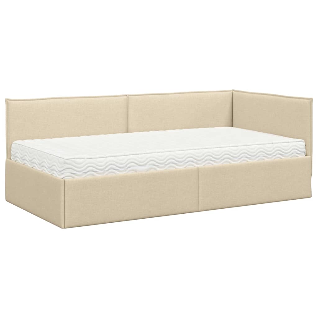 vidaXL Rama Łóżka Narożnego z Materacem 2 szt. Kremowy 90 x 190 cm