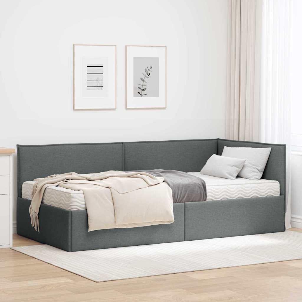 vidaXL Rama Łóżka Narożnego z Materacem 2 szt. ciemnoszary 90 x 200 cm