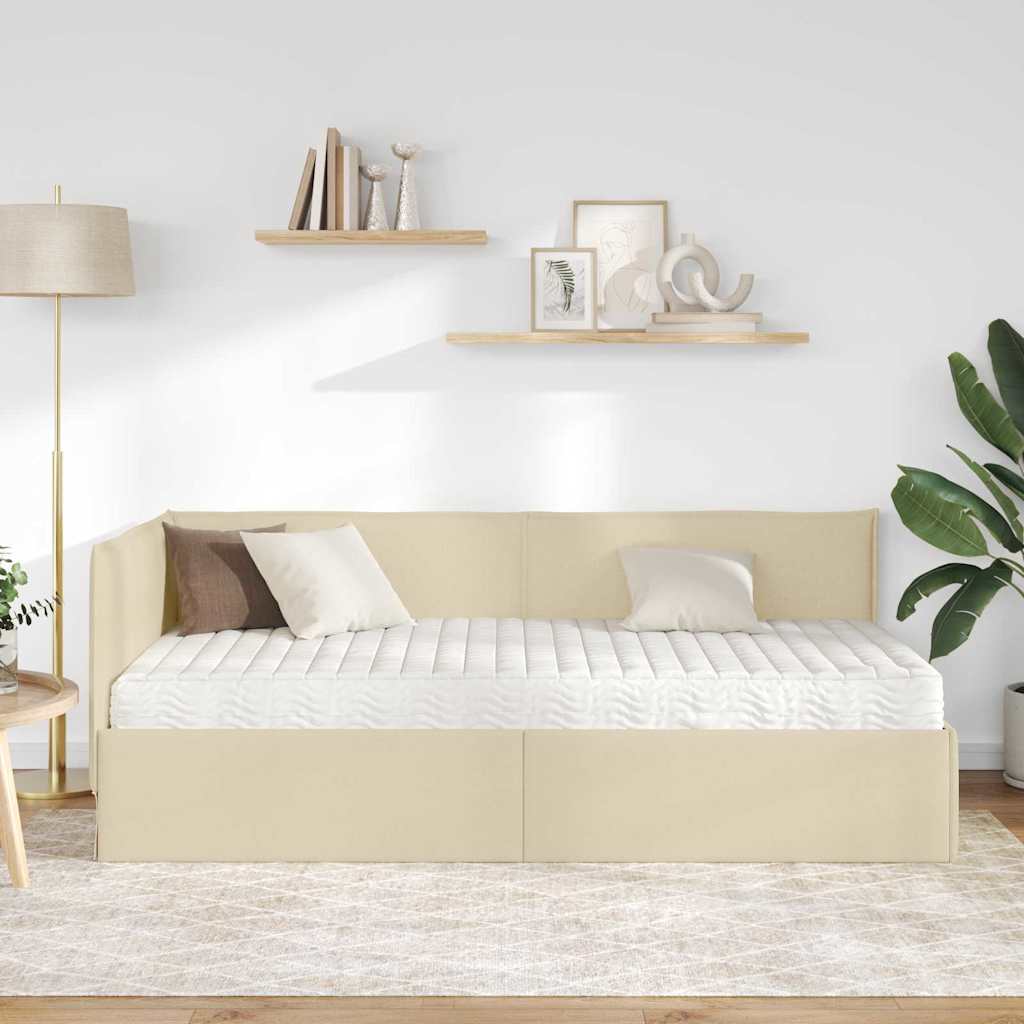 vidaXL Rama Łóżka Narożnego z Materacem 2 szt. Kremowy 90 x 200 cm