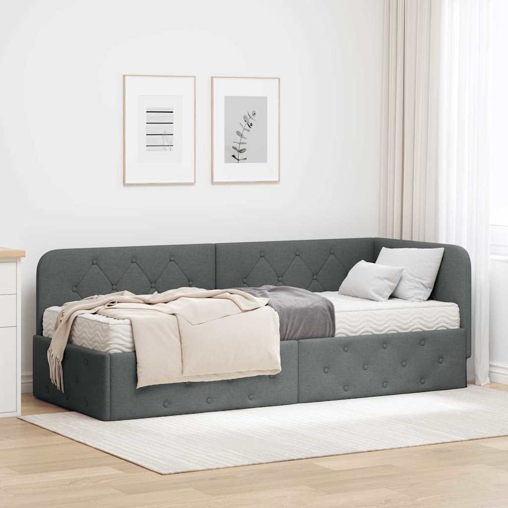 vidaXL Rama łóżka narożnego Ciemnoszary 80 x 200 cm tkanina