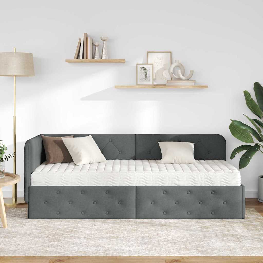 vidaXL Rama łóżka narożnego Ciemnoszary 80 x 200 cm tkanina