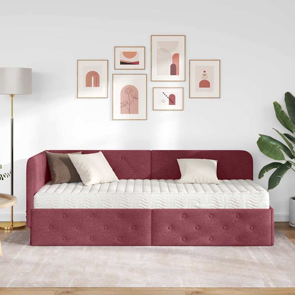 vidaXL Rama łóżka narożnego Czerwone wino 80 x 200 cm tkanina