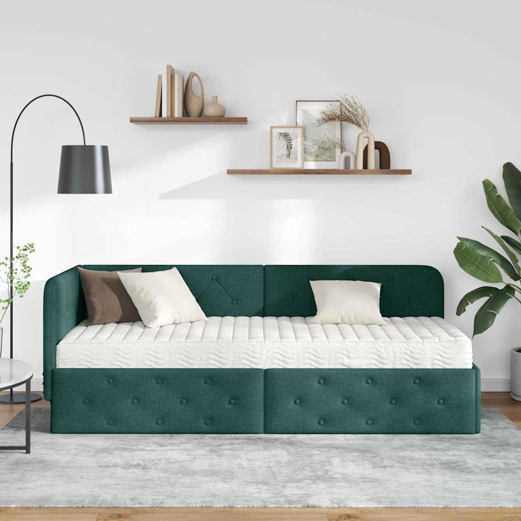 vidaXL Rama łóżka narożnego Ciemna zieleń 80 x 200 cm tkanina