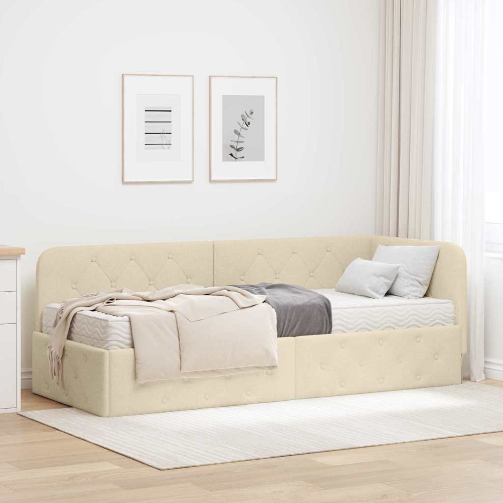 vidaXL Rama łóżka narożnego Kremowy 80 x 200 cm tkanina