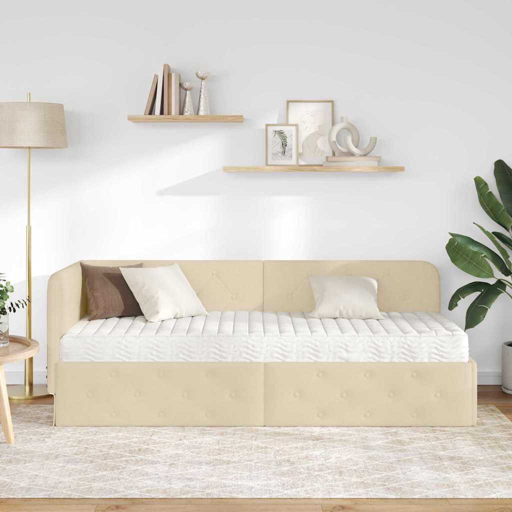 vidaXL Rama łóżka narożnego Kremowy 80 x 200 cm tkanina