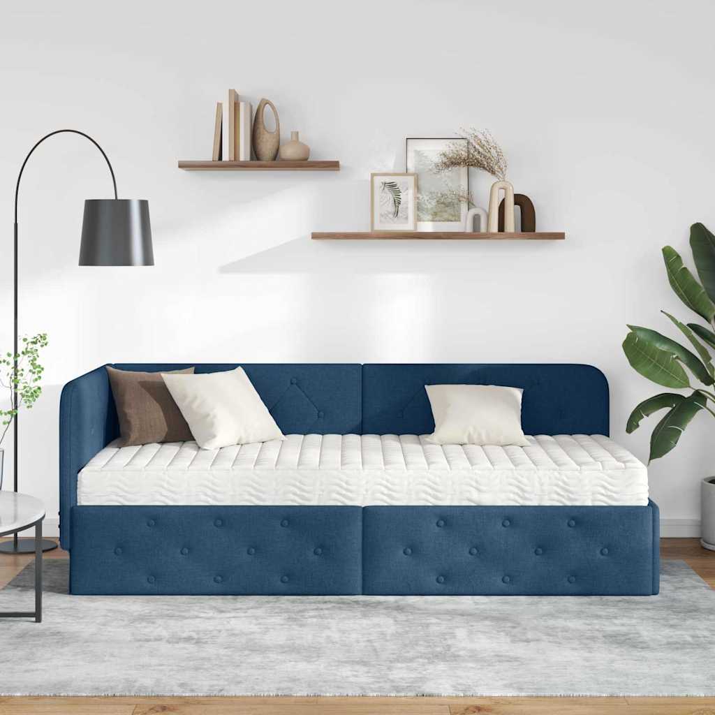 vidaXL Rama łóżka narożnego Niebieski 80 x 200 cm tkanina