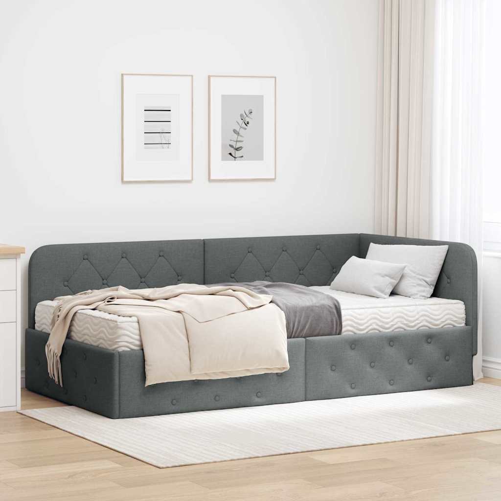 vidaXL Rama łóżka narożnego Ciemnoszary 90 x 190 cm tkanina