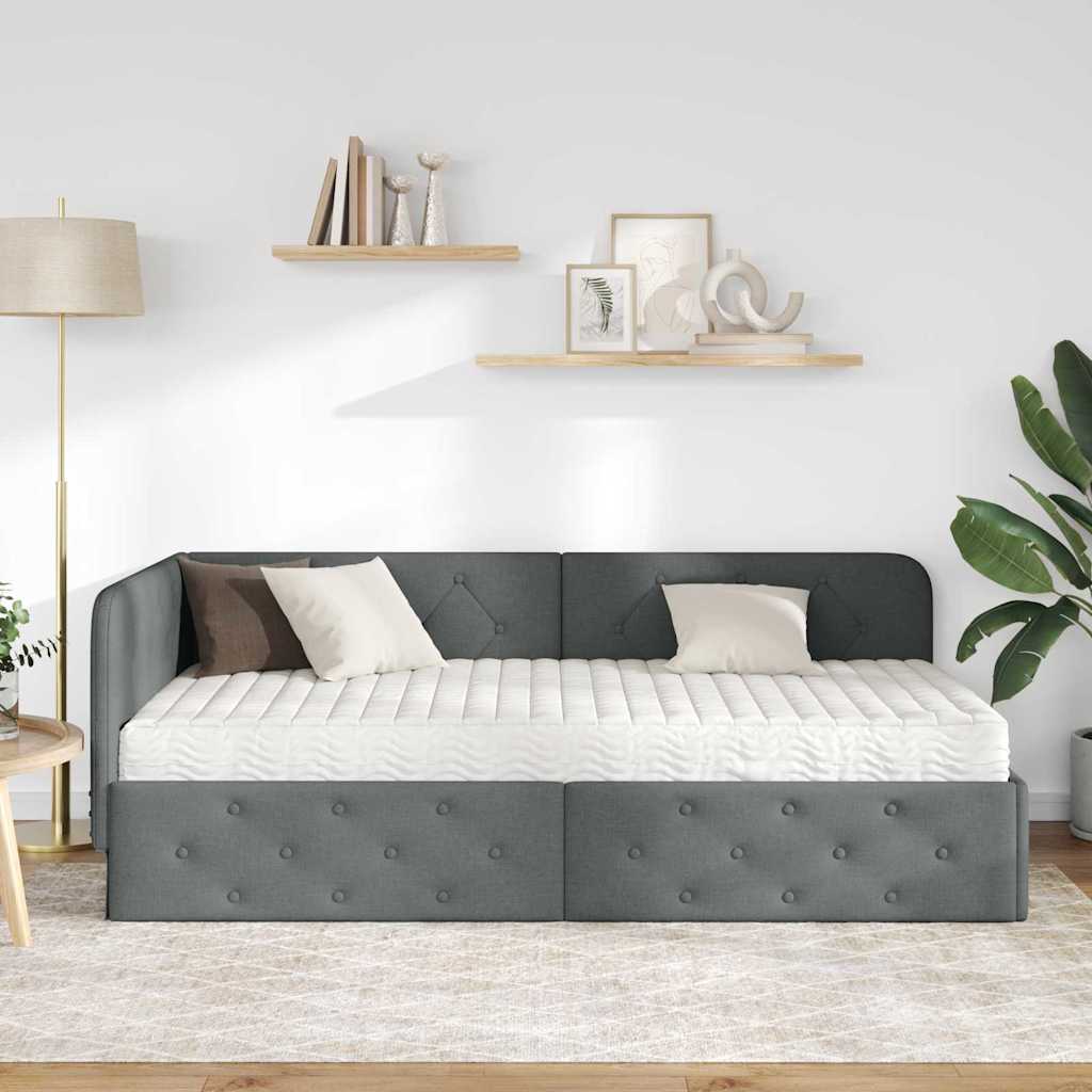 vidaXL Rama łóżka narożnego Ciemnoszary 90 x 190 cm tkanina