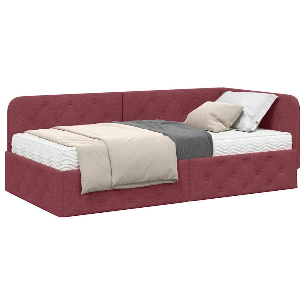 vidaXL Rama łóżka narożnego Czerwone wino 90 x 190 cm tkanina