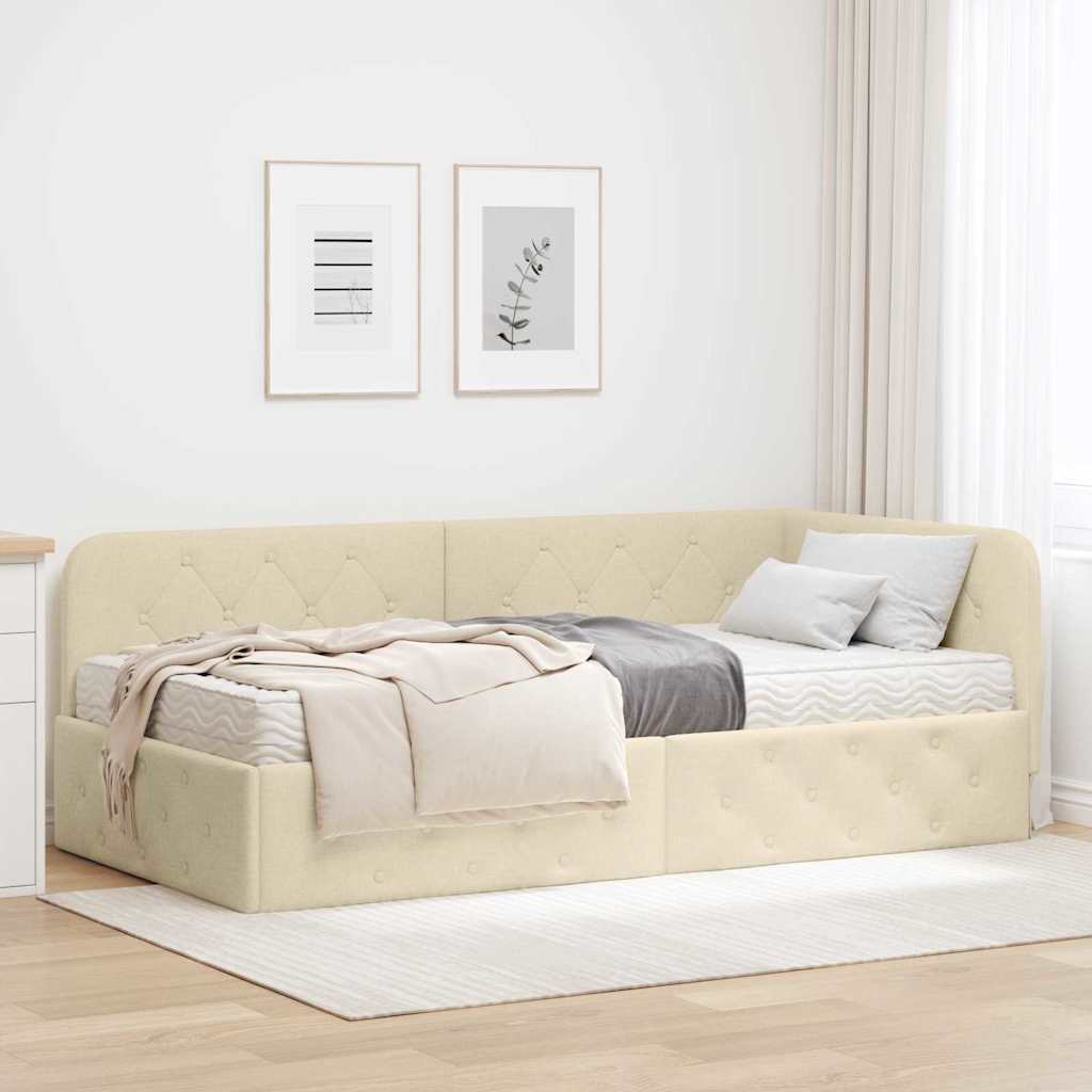 vidaXL Rama łóżka narożnego Kremowy 90 x 190 cm tkanina