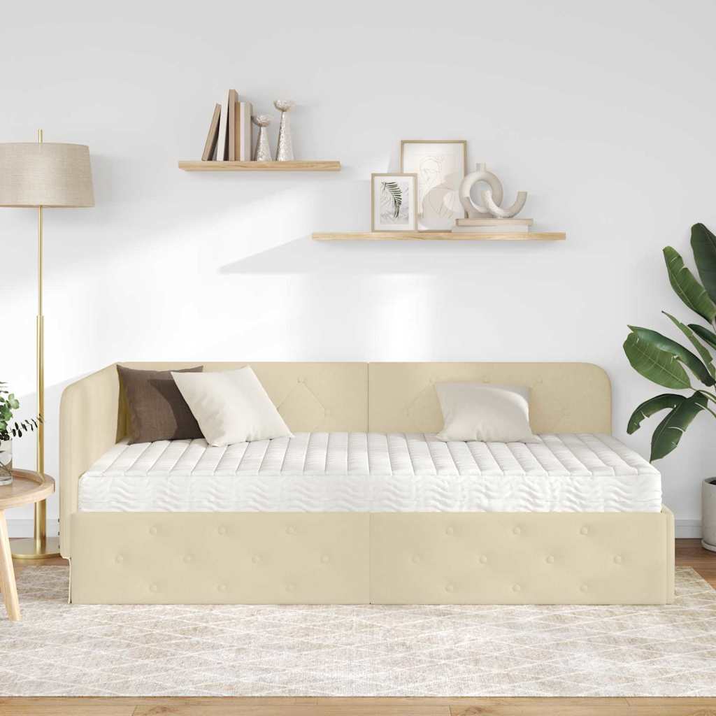 vidaXL Rama łóżka narożnego Kremowy 90 x 190 cm tkanina