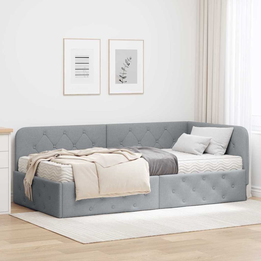 vidaXL Rama łóżka narożnego Jasnoszary 90 x 200 cm tkanina