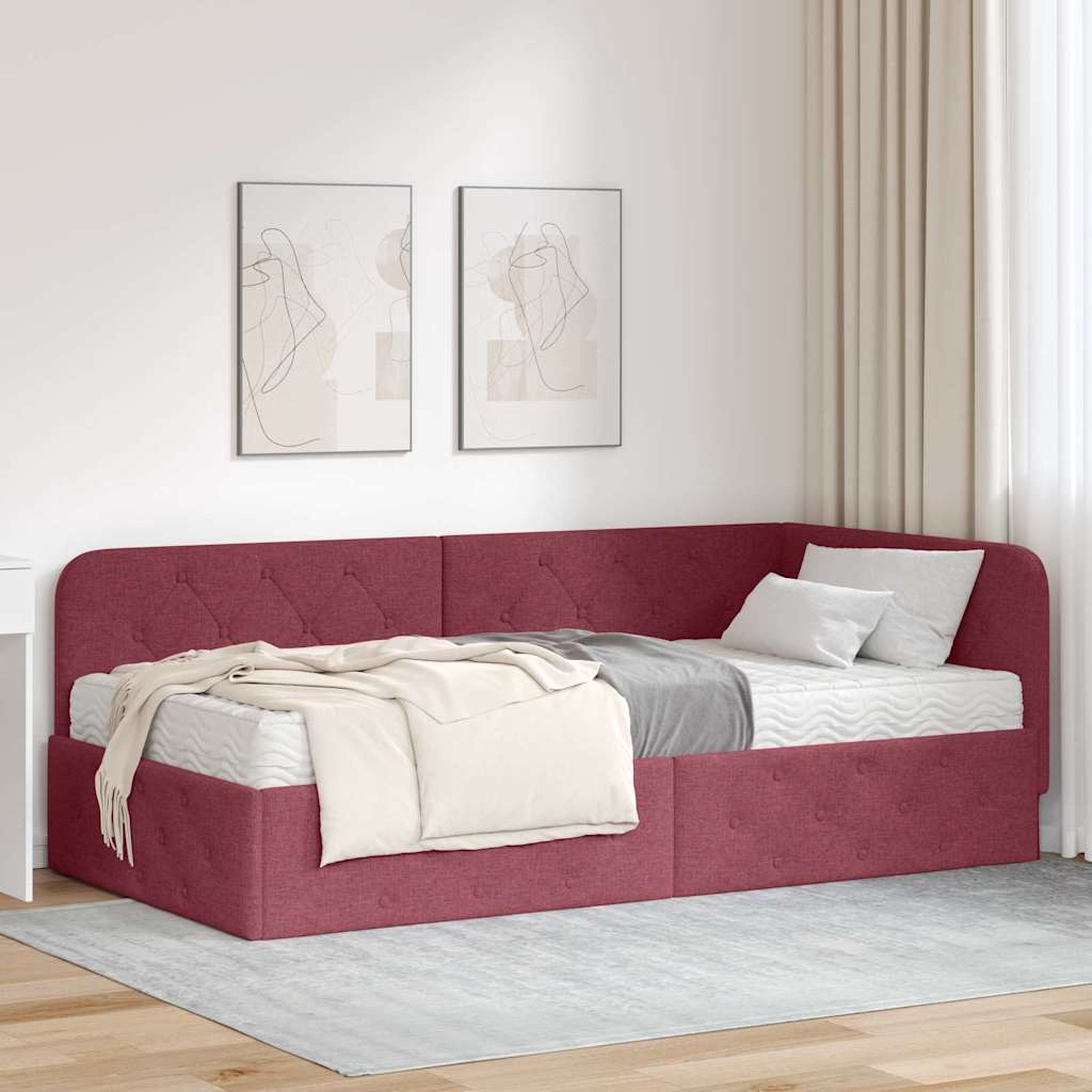 vidaXL Rama łóżka narożnego Czerwone wino 90 x 200 cm tkanina