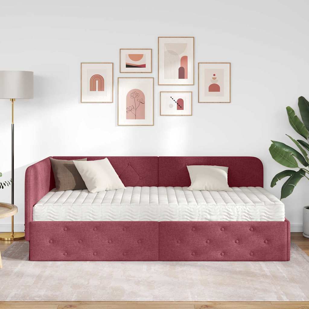 vidaXL Rama łóżka narożnego Czerwone wino 90 x 200 cm tkanina