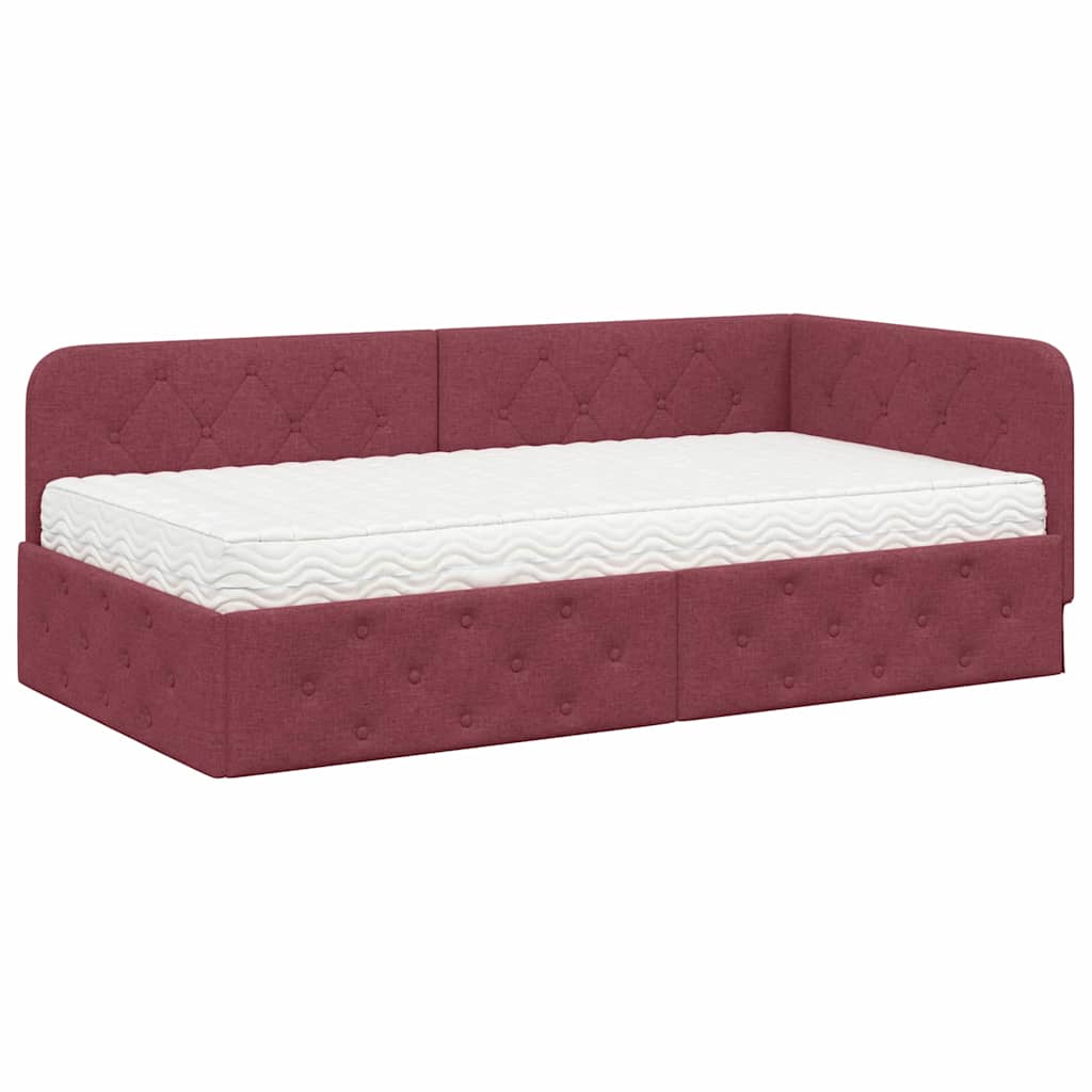 vidaXL Rama łóżka narożnego Czerwone wino 90 x 200 cm tkanina