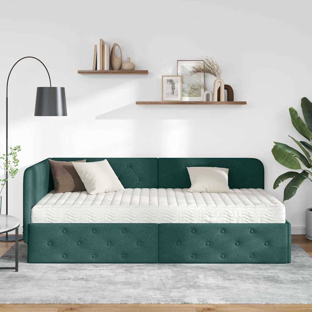 vidaXL Rama łóżka narożnego Ciemna zieleń 90 x 200 cm tkanina