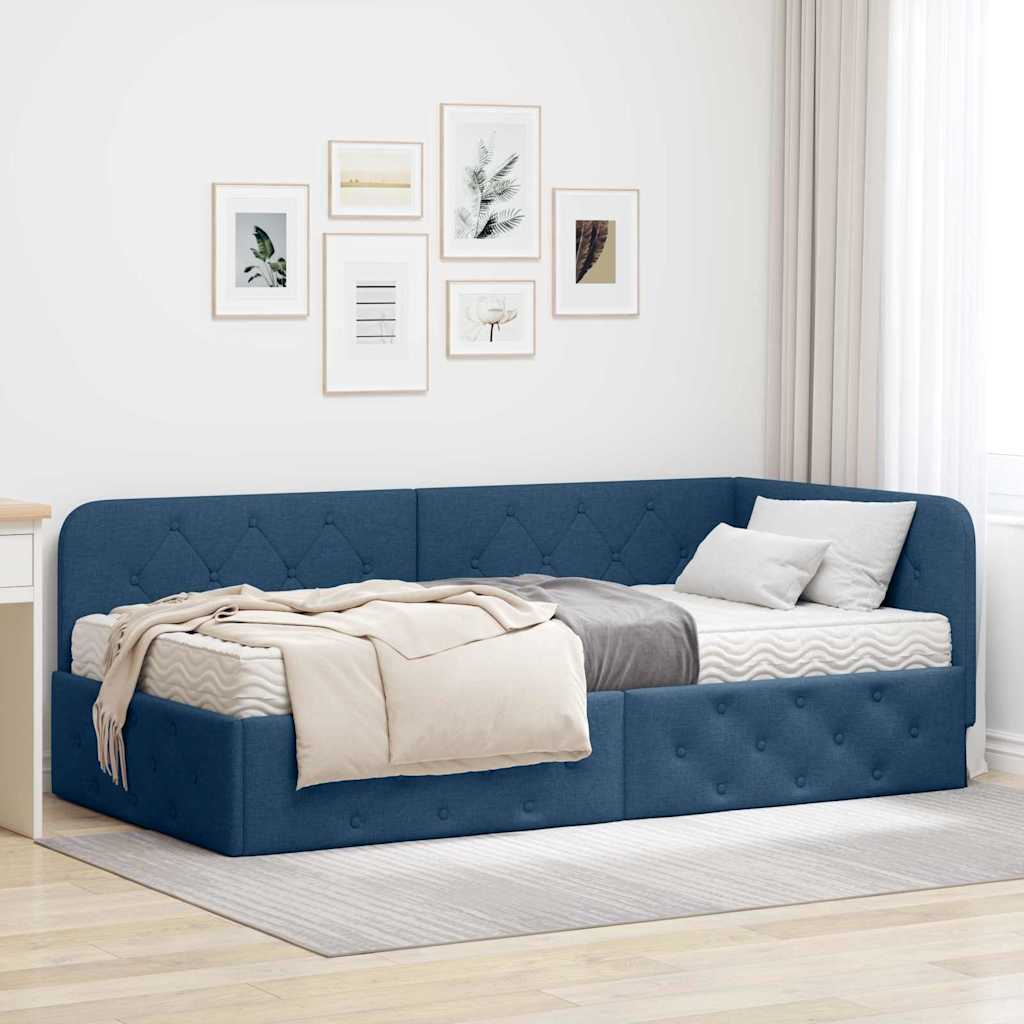 vidaXL Rama łóżka narożnego Niebieski 90 x 200 cm tkanina