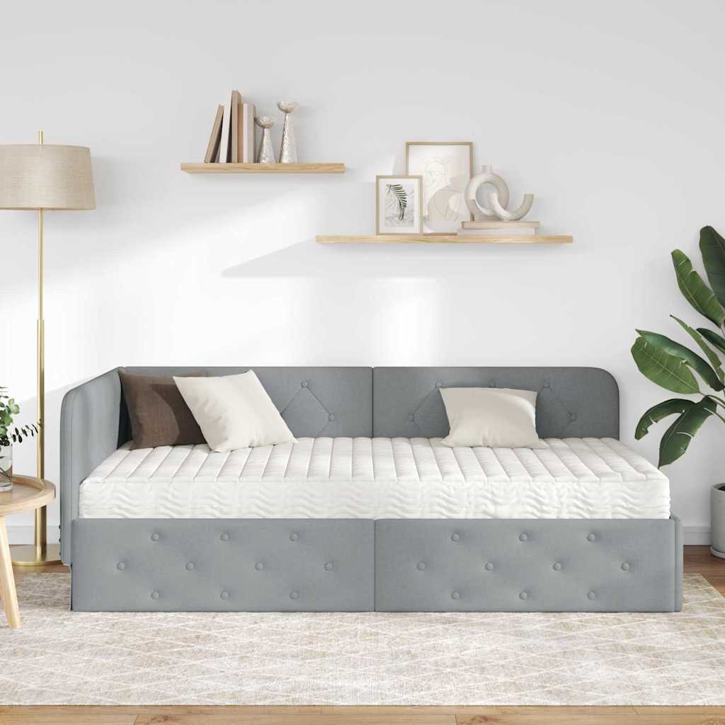 vidaXL Rama łóżka narożnego Jasnoszary 100 x 200 cm tkanina