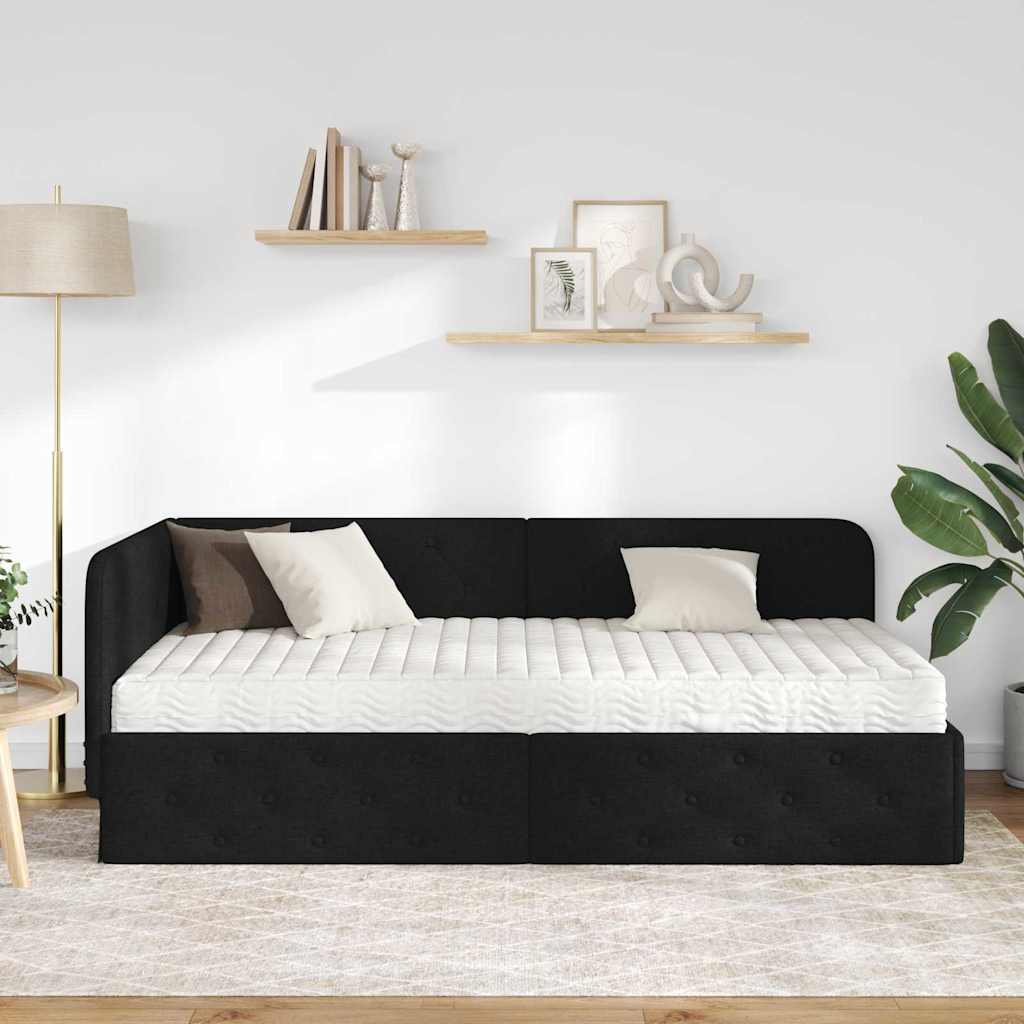 vidaXL Rama łóżka narożnego Czarny 100 x 200 cm tkanina